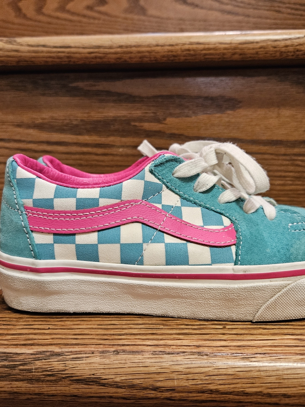 Vans Suede Turquoise & Pink Checkerboard Sneakers